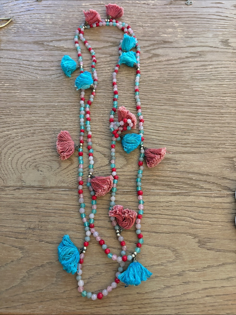 Beaded Tassel Necklace in Turquoise & Coral